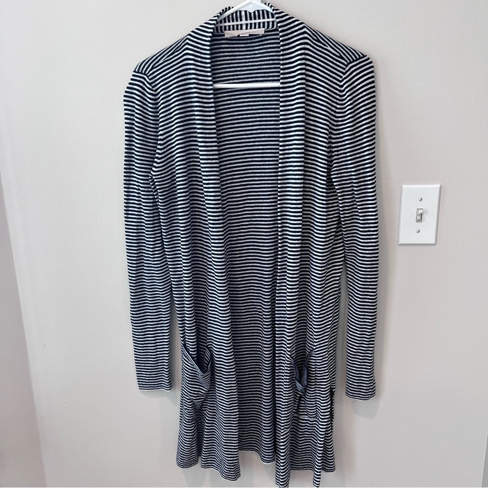 LOFT Navy and White Stripe Long Cardigan